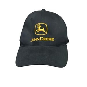 John Deere Black Hat/Cap Adjustable Yellow Logo NEW